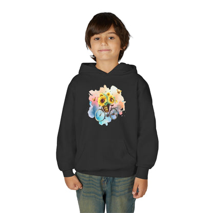 Youth Heavy Blend Hooded Sweatshirt - Sunflower Bicycle Printify
