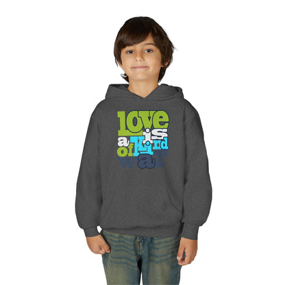 Youth Heavy Blend Hooded Sweatshirt - Love is Kind of War Printify