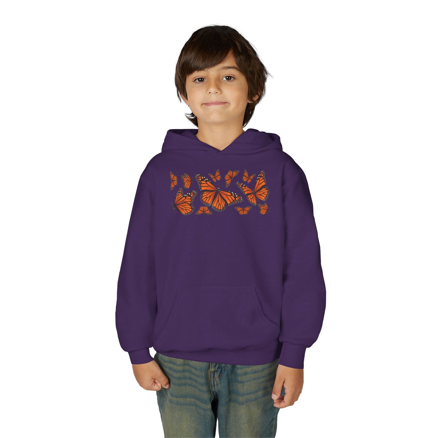 Youth Heavy Blend Hooded Sweatshirt -  Set of orange monarch butterfly