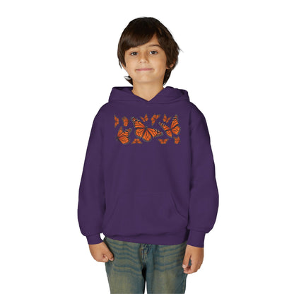 Youth Heavy Blend Hooded Sweatshirt -  Set of orange monarch butterfly Printify