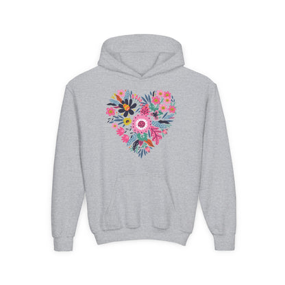 Youth Heavy Blend Hooded Sweatshirt - Flower hearts Printify