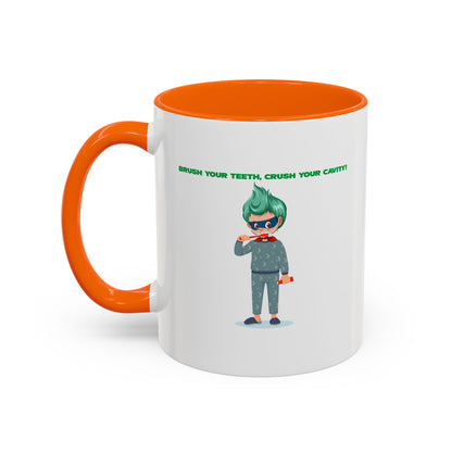 Accent Coffee Mug - Super kiddo brushing teeth - [[{"value":"Wonderwear Kid"}]]