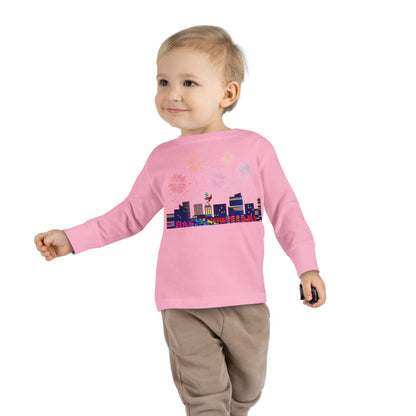 Toddler Long Sleeve Tee - Super kiddo with fireworks with text - [[{"value":"Wonderwear Kid"}]]