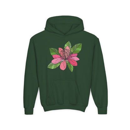 Youth Heavy Blend Hooded Sweatshirt -  Pink flower Printify