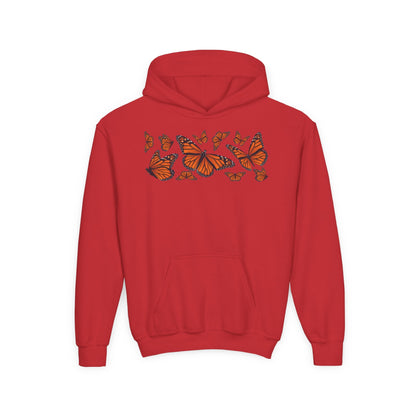 Youth Heavy Blend Hooded Sweatshirt -  Set of orange monarch butterfly Printify