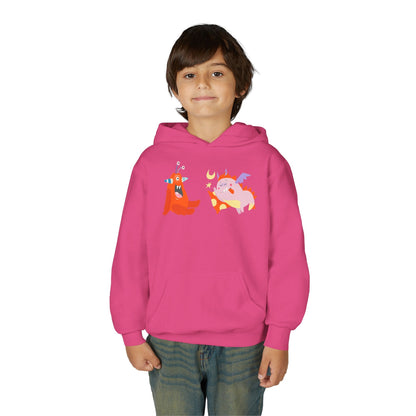 Youth Heavy Blend Hooded Sweatshirt -  Orange monsters Printify
