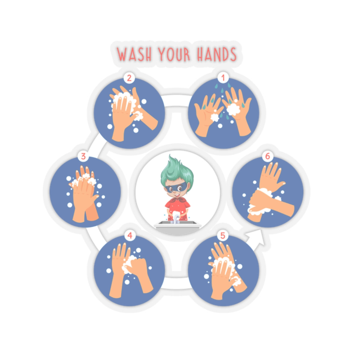Kiss-Cut Stickers - Super kiddo teaching how to wash hands - [[{"value":"Wonderwear Kid"}]]