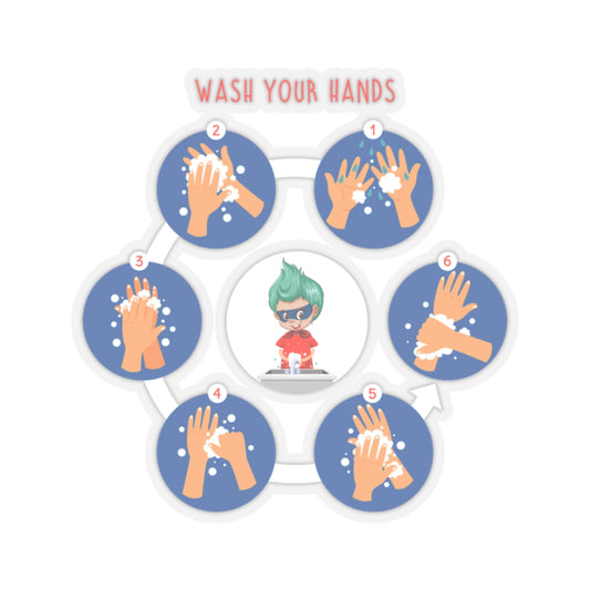 Kiss-Cut Stickers - Super kiddo teaching how to wash hands - [[{"value":"Wonderwear Kid"}]]