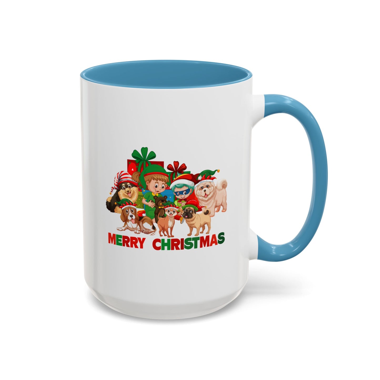 Accent Coffee Mug - Christmas with super kiddo pet friends with text