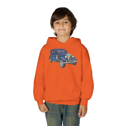 Youth Heavy Blend Hooded Sweatshirt -  vintage retro car Printify