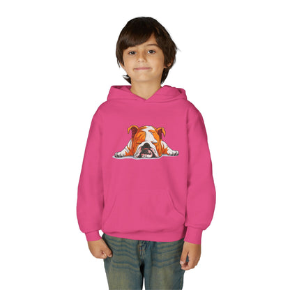 Youth Heavy Blend Hooded Sweatshirt -  Sleeping english bulldog Printify
