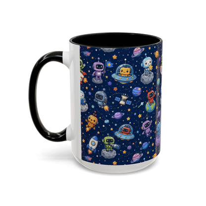 Galactic Robots Accent Coffee Mug — Cute Space Astronaut Pattern (11/15 oz)