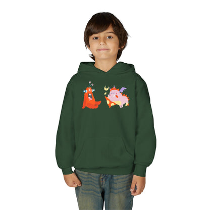 Youth Heavy Blend Hooded Sweatshirt -  Orange monsters Printify