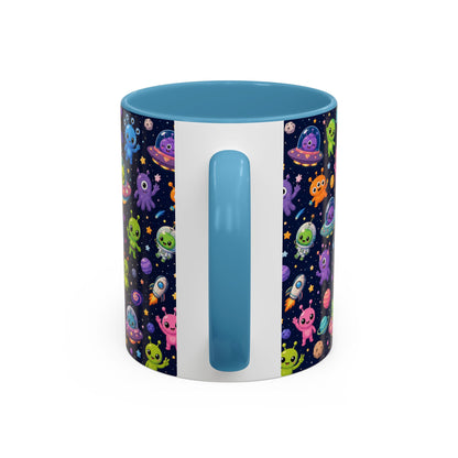 Accent Coffee Mug  (11/15 oz) - Cheerful Cartoon Alien Space