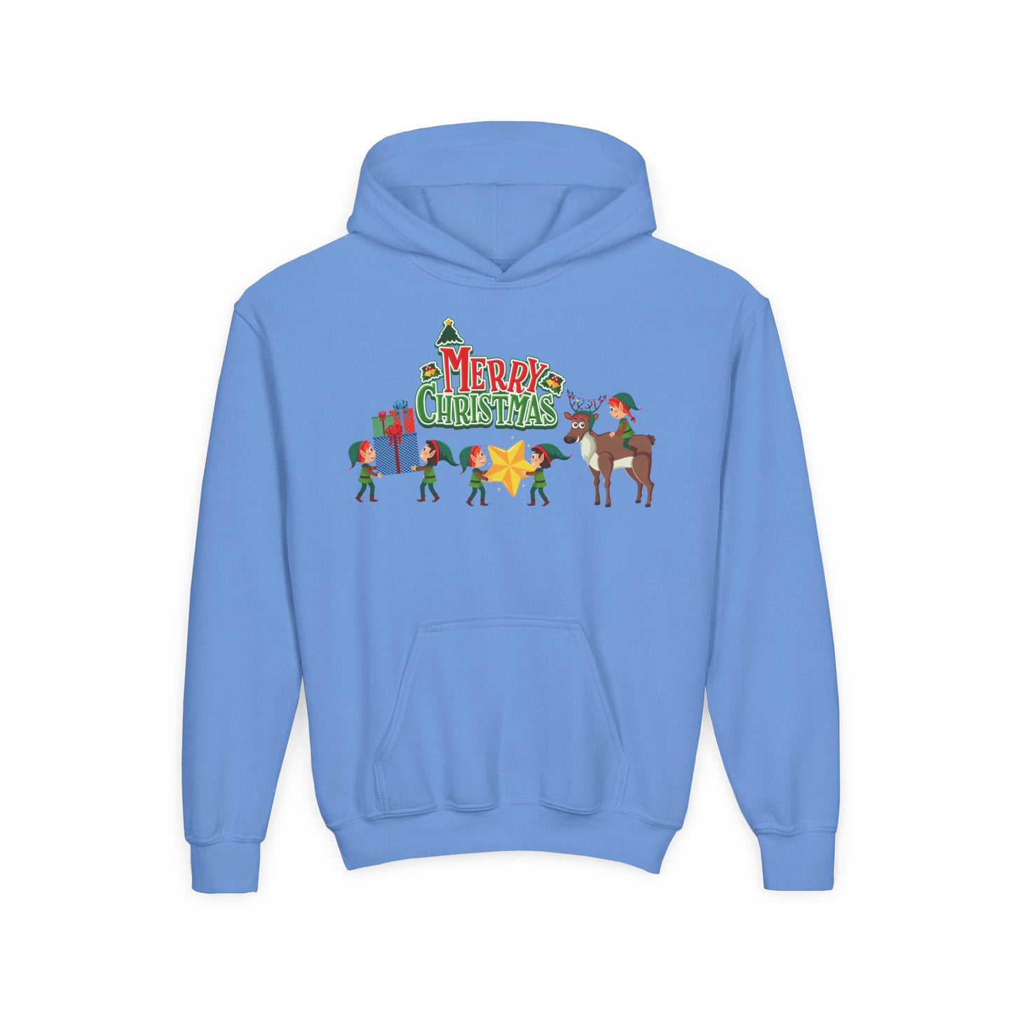Youth Heavy Blend Hooded Sweatshirt - Merry christmas and reindeer