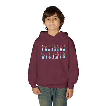Youth Heavy Blend Hooded Sweatshirt - Set of flower vase Printify