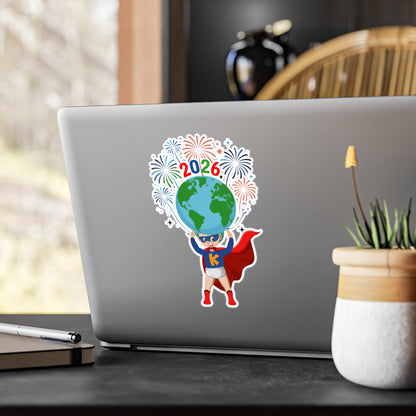 Christmas Kiss-Cut Vinyl Decals – Super kiddo holding globe - [[{"value":"Wonderwear Kid"}]]