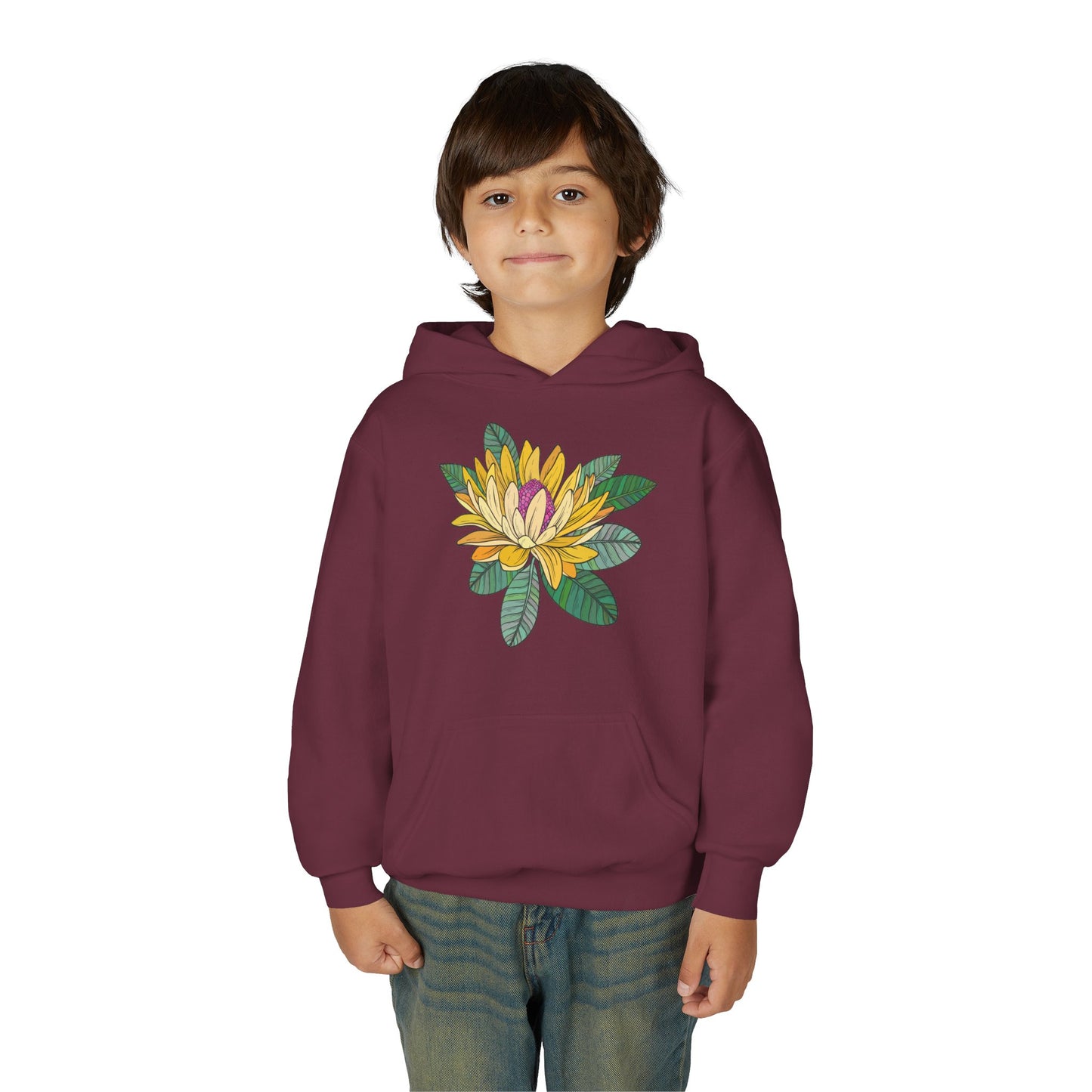Youth Heavy Blend Hooded Sweatshirt -  Yellow flower