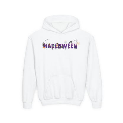 Youth Heavy Blend Hooded Sweatshirt - Holloween word Printify
