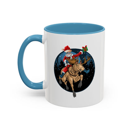 Accent Coffee Mug - Super kiddo riding a reindeer - [[{"value":"Wonderwear Kid"}]]