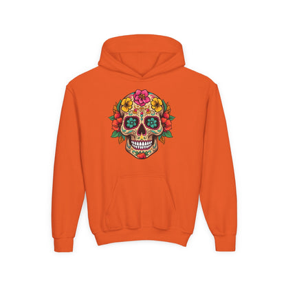 Youth Heavy Blend Hooded Sweatshirt - Colorful Skull Floral Printify