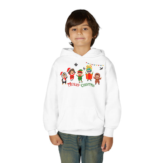 Youth Heavy Blend Hooded Sweatshirt - Merry christmas by super kiddo and friends