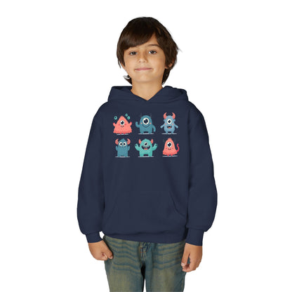 Youth Heavy Blend Hooded Sweatshirt -  Group of cute little monsters Printify