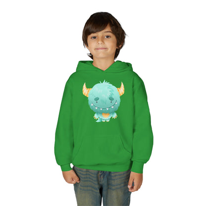 Youth Heavy Blend Hooded Sweatshirt - Cute green baby monster Printify