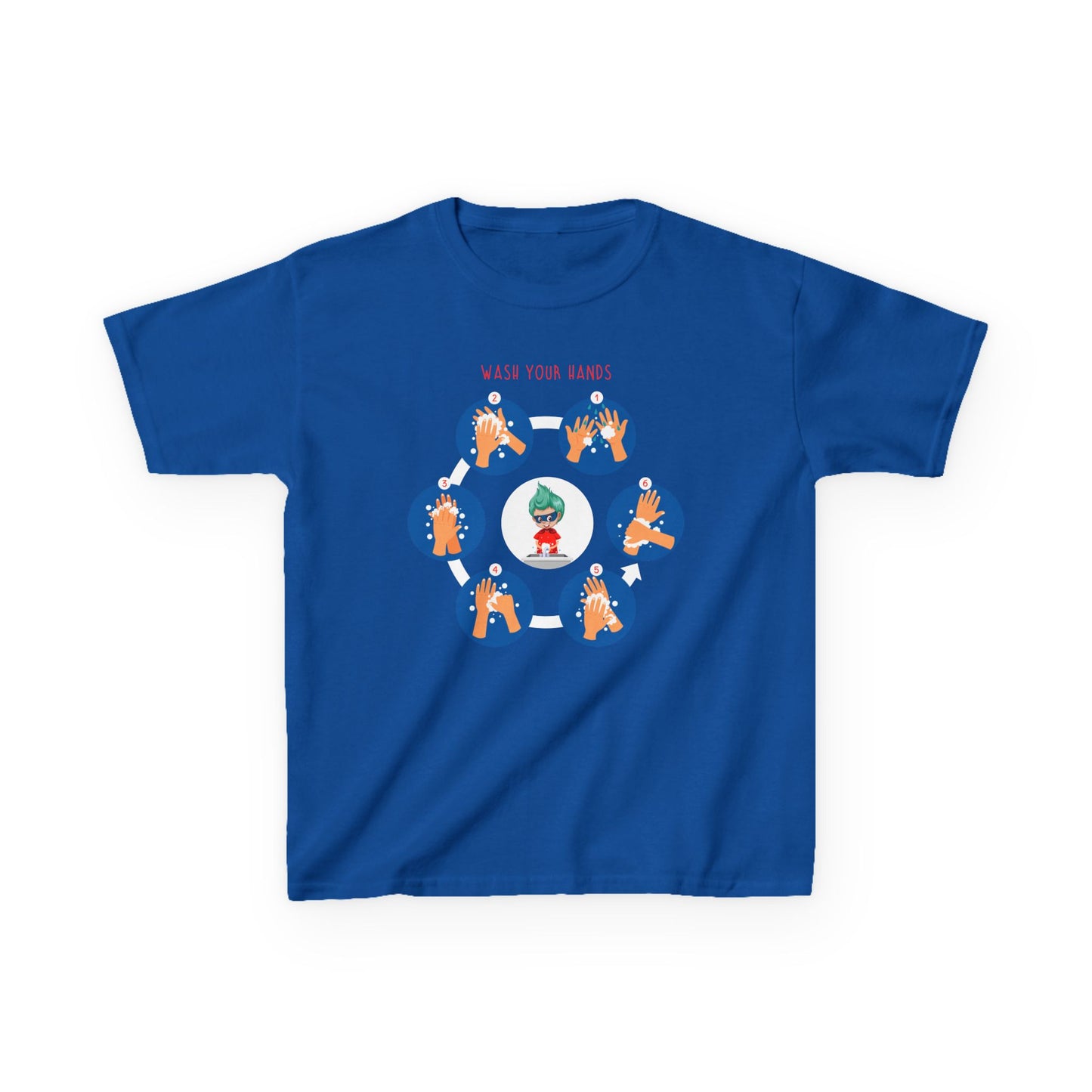 Kids Heavy Cotton™ Tee - Super kiddo teaching how to wash hands - [[{"value":"Wonderwear Kid"}]]