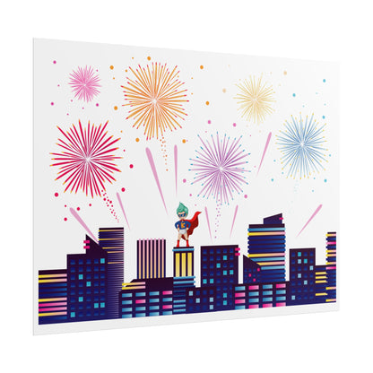 Rolled Posters - Super kiddo with fireworks - [[{"value":"Wonderwear Kid"}]]