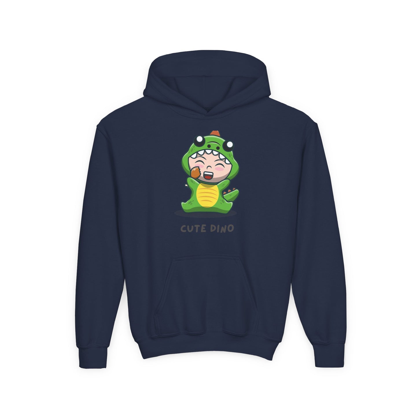 Youth Heavy Blend Hooded Sweatshirt - Green Cute Dino