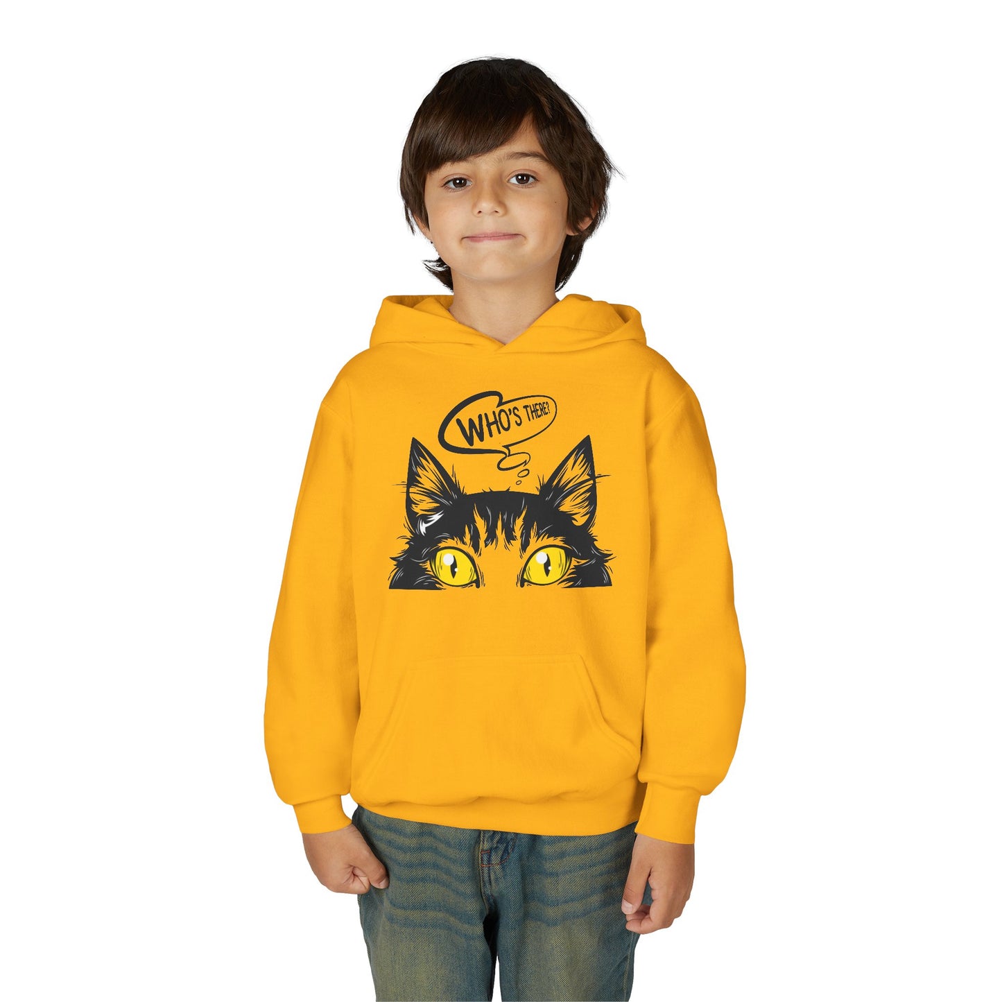 Youth Heavy Blend Hooded Sweatshirt -  Whos there cat