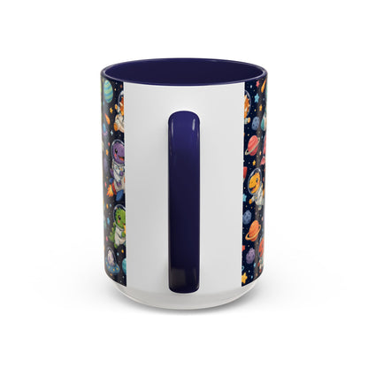 Accent Coffee Mug (11/15 oz) - Cute Dinosaur Astronaut Space