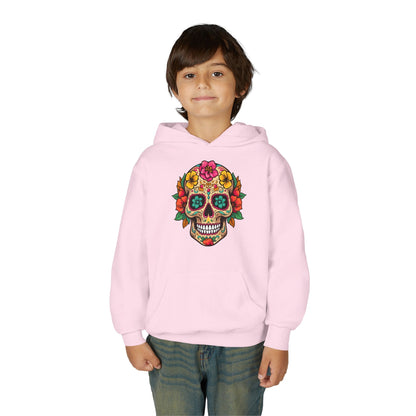 Youth Heavy Blend Hooded Sweatshirt - Colorful Skull Floral Printify