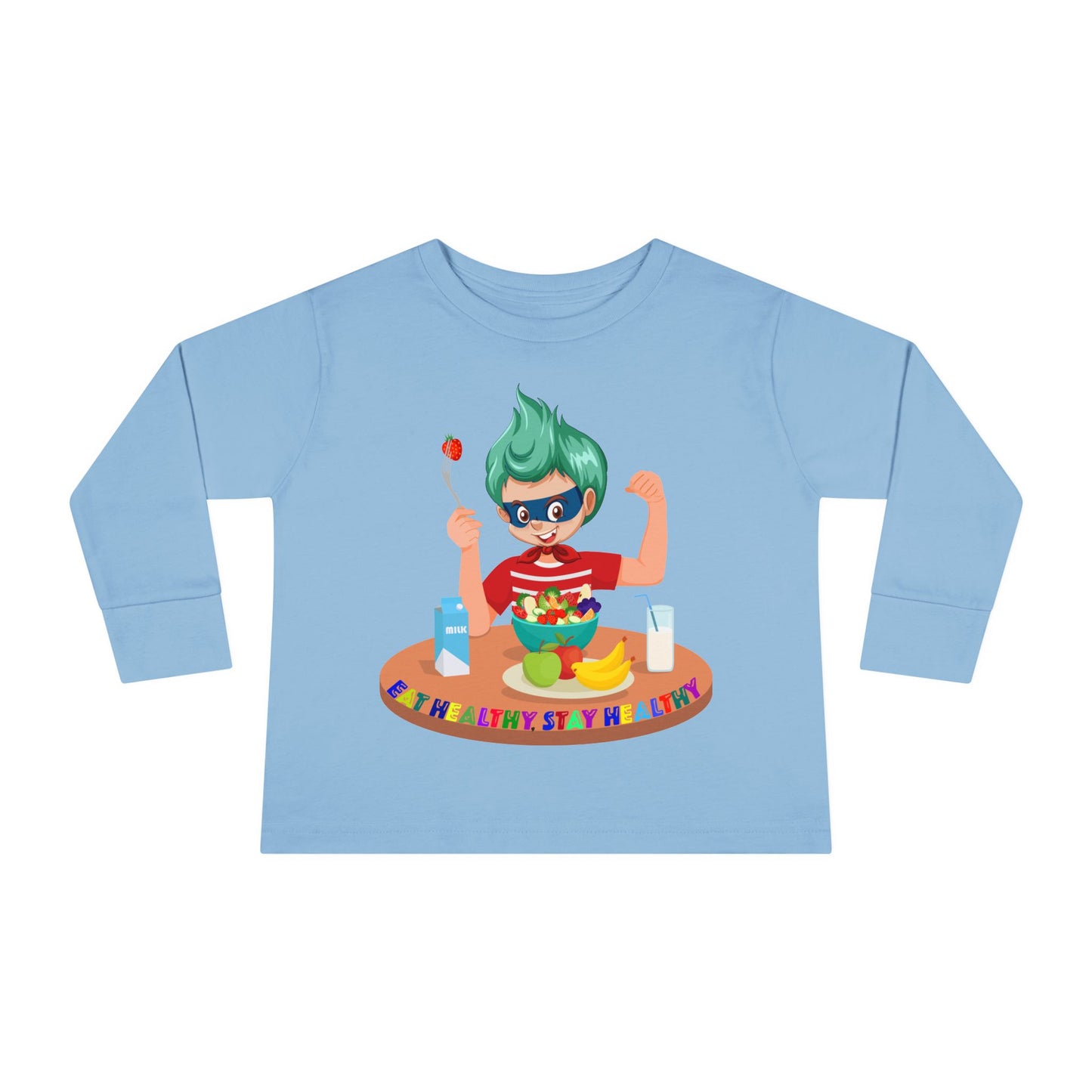 Toddler Long Sleeve Tee - super kiddo eating healthy food - [[{"value":"Wonderwear Kid"}]]