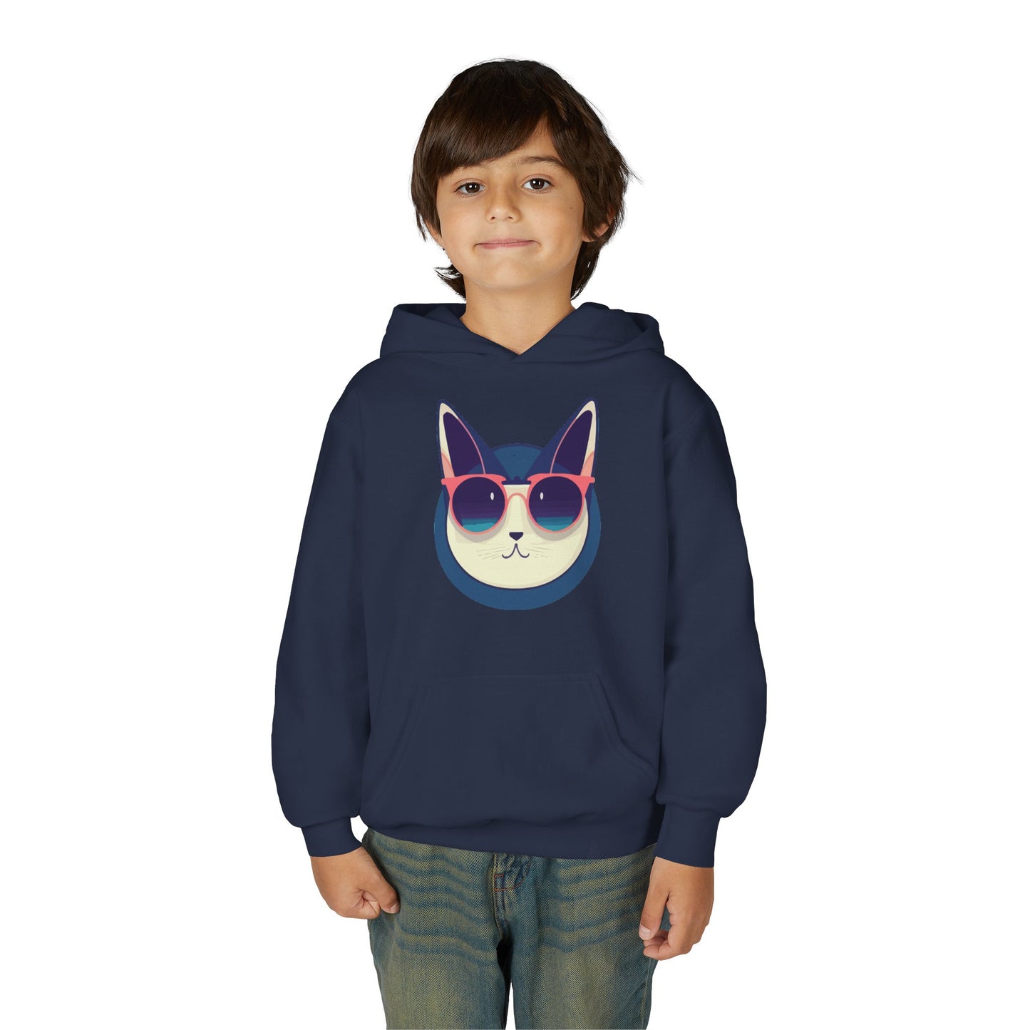Youth Heavy Blend Hooded Sweatshirt - Cool Cat Sunglasses