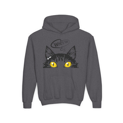 Youth Heavy Blend Hooded Sweatshirt -  Whos there cat Printify