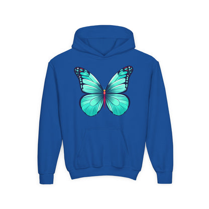 Youth Heavy Blend Hooded Sweatshirt - Butterfly - blue Printify