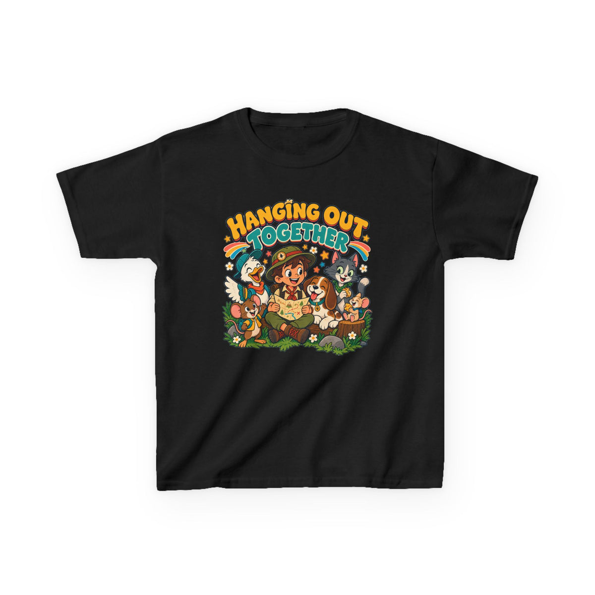 Kids Heavy Cotton™ Tee - Retro Friends Hanging Out Together