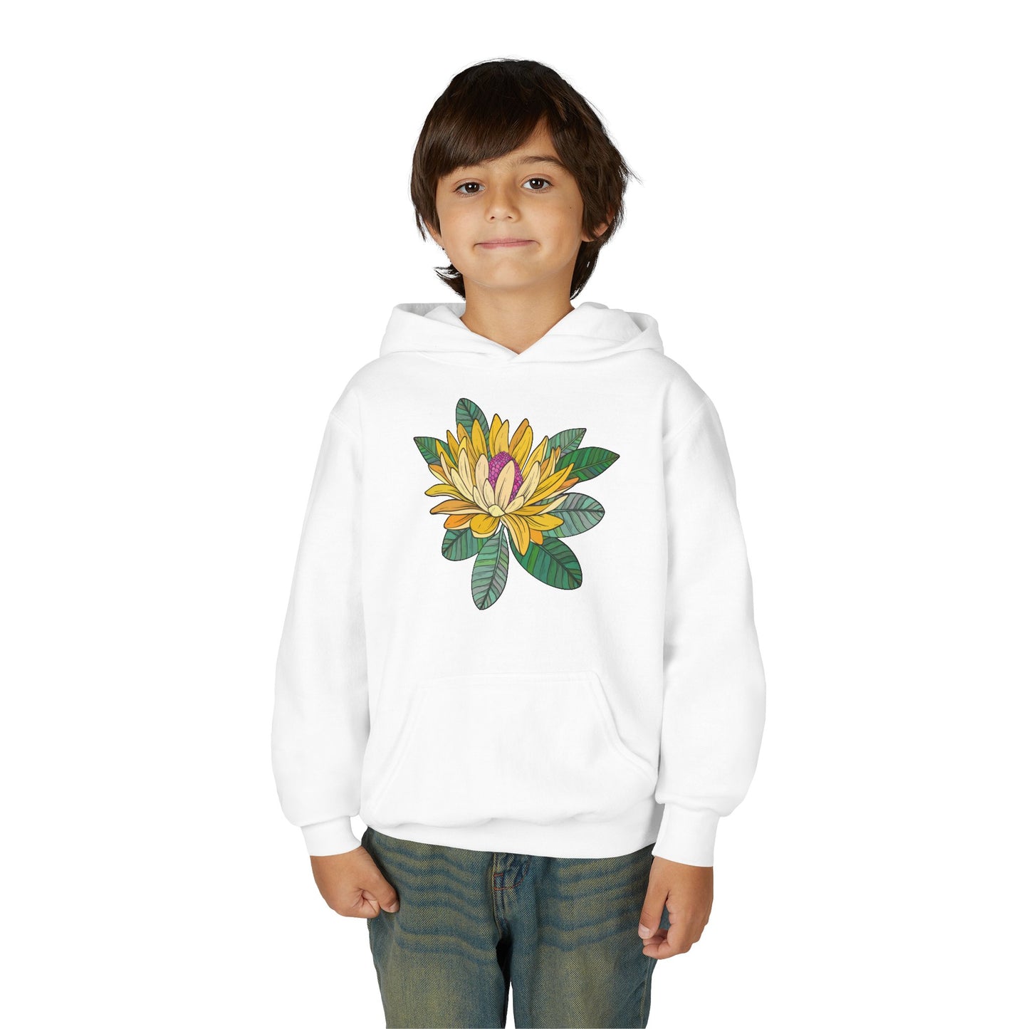 Youth Heavy Blend Hooded Sweatshirt -  Yellow flower