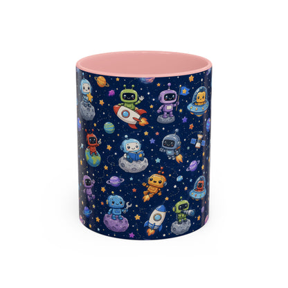 Galactic Robots Accent Coffee Mug — Cute Space Astronaut Pattern (11/15 oz)