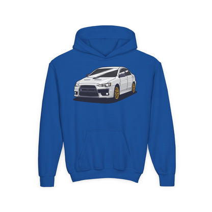 Youth Heavy Blend Hooded Sweatshirt - White car Printify