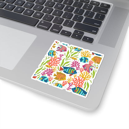 Kiss-Cut Vinyl Decals - Colorful tropical corals and fishes Printify