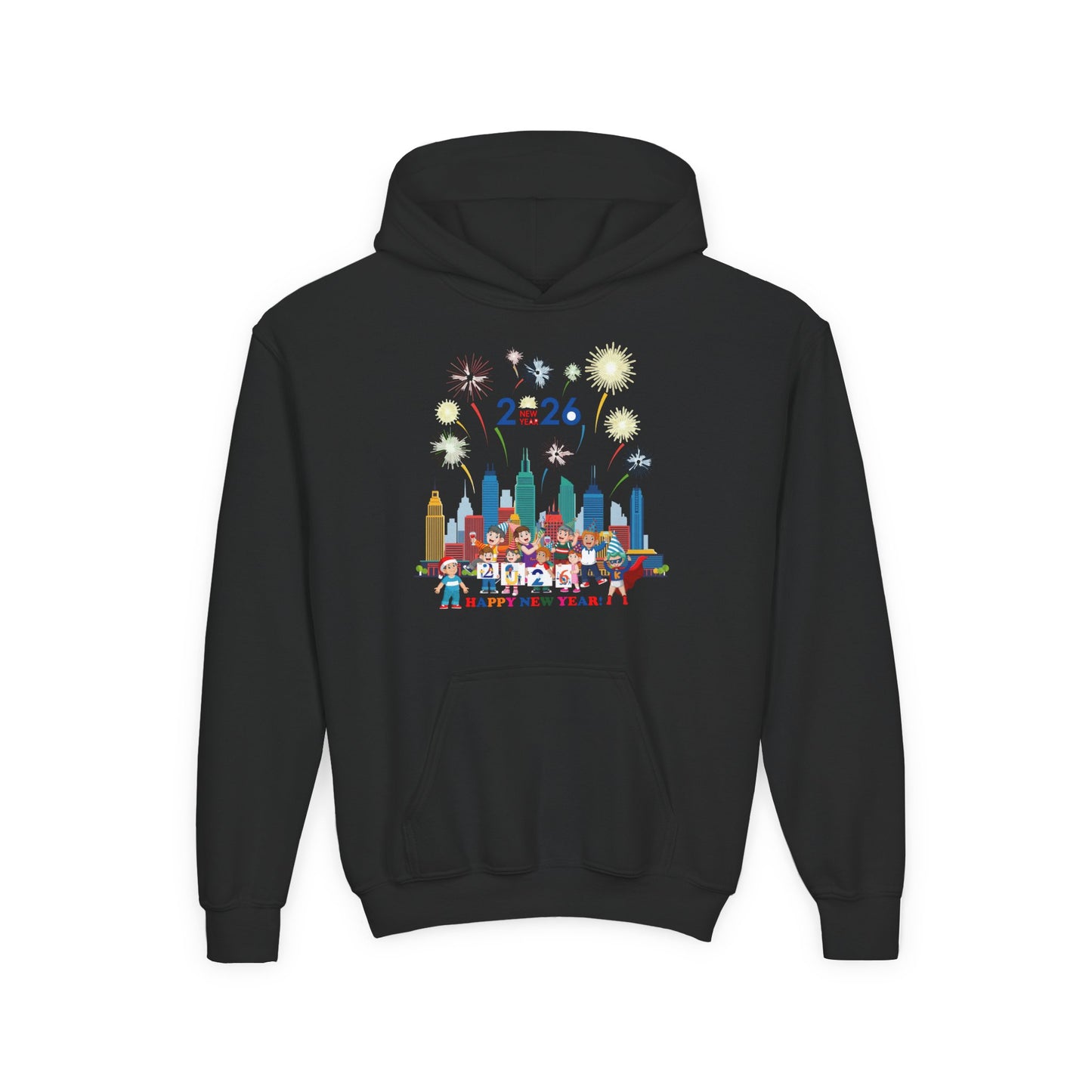 Youth Heavy Blend Hooded Sweatshirt - Happy new year with fireworks