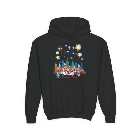 Youth Heavy Blend Hooded Sweatshirt - Happy new year with fireworks