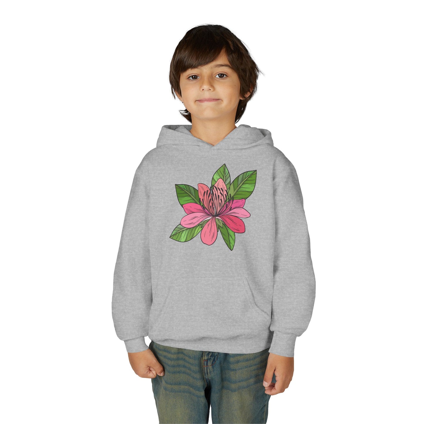 Youth Heavy Blend Hooded Sweatshirt -  Pink flower