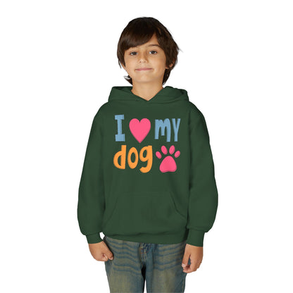 Youth Heavy Blend Hooded Sweatshirt - I love my dog Printify