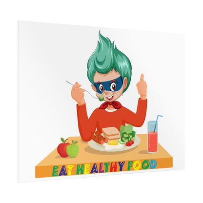Rolled Posters - Super kiddo eating healthy breafast - [[{"value":"Wonderwear Kid"}]]