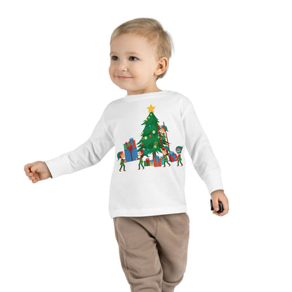 Toddler Long Sleeve Tee - Super kiddo putting gifts on christmas tree - [[{"value":"Wonderwear Kid"}]]