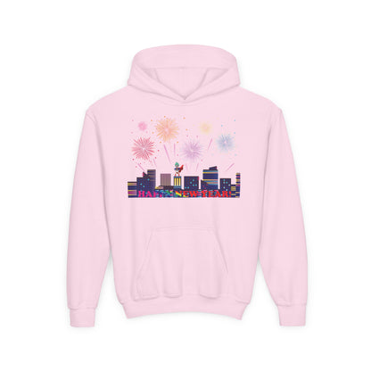Youth Heavy Blend Hooded Sweatshirt - Super kiddo with fireworks with text - [[{"value":"Wonderwear Kid"}]]
